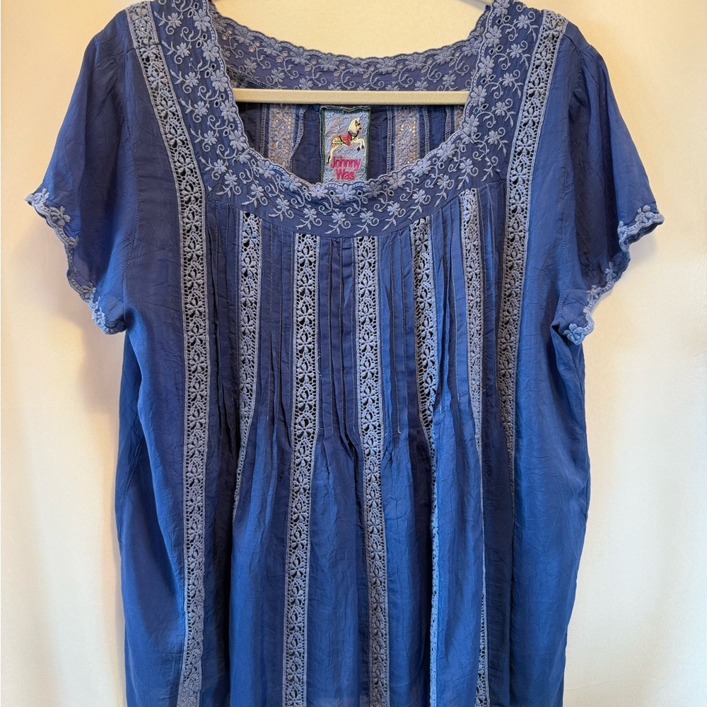 Johnny Was Royal Blue Embroidered Blouse